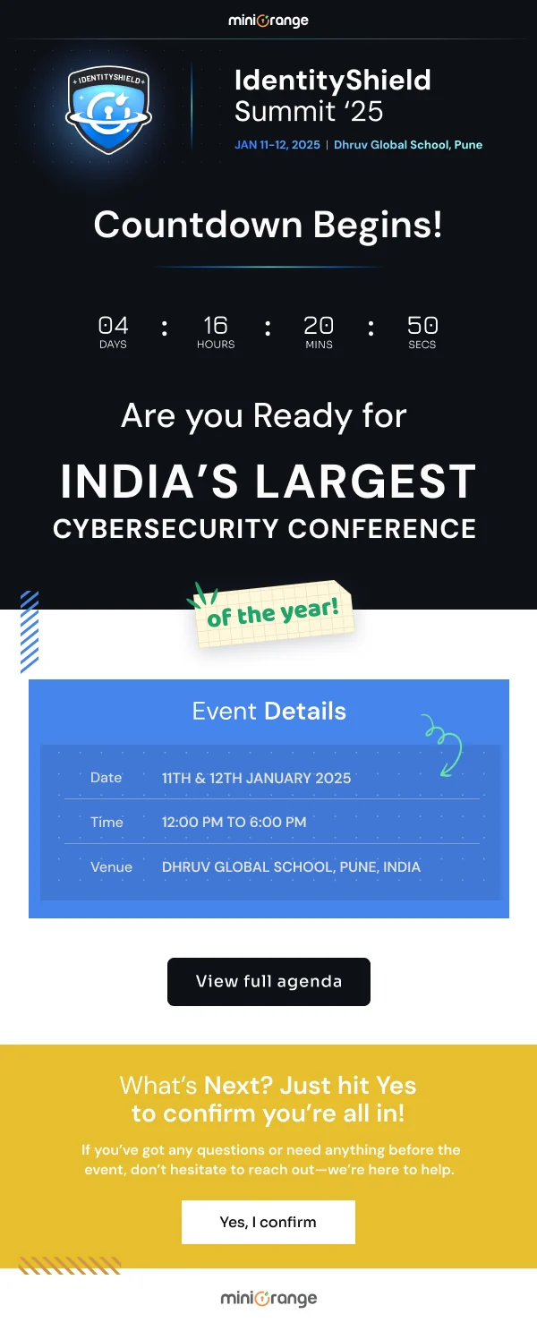 IdentityShield Summit ’25 countdown email with the event details and an RSVP button