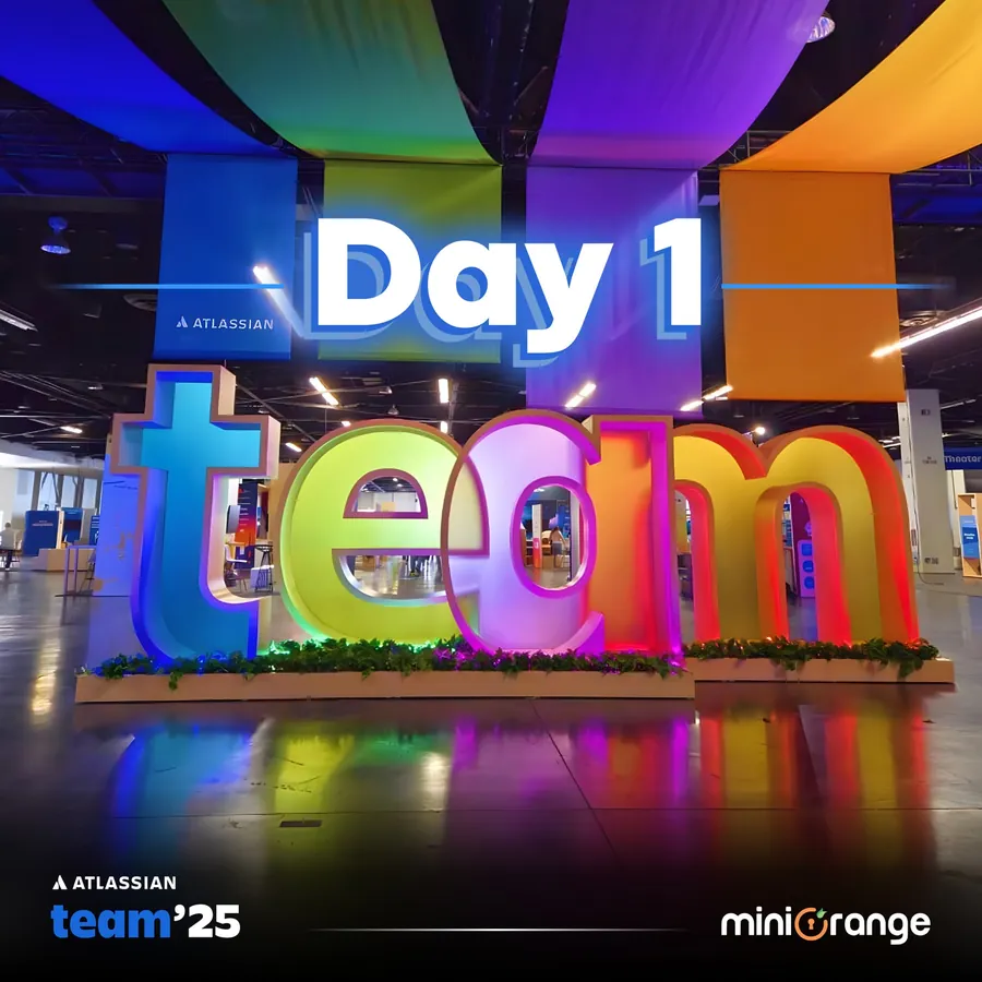 “Day 1” post with the giant team letters at Atlassian Team ’25