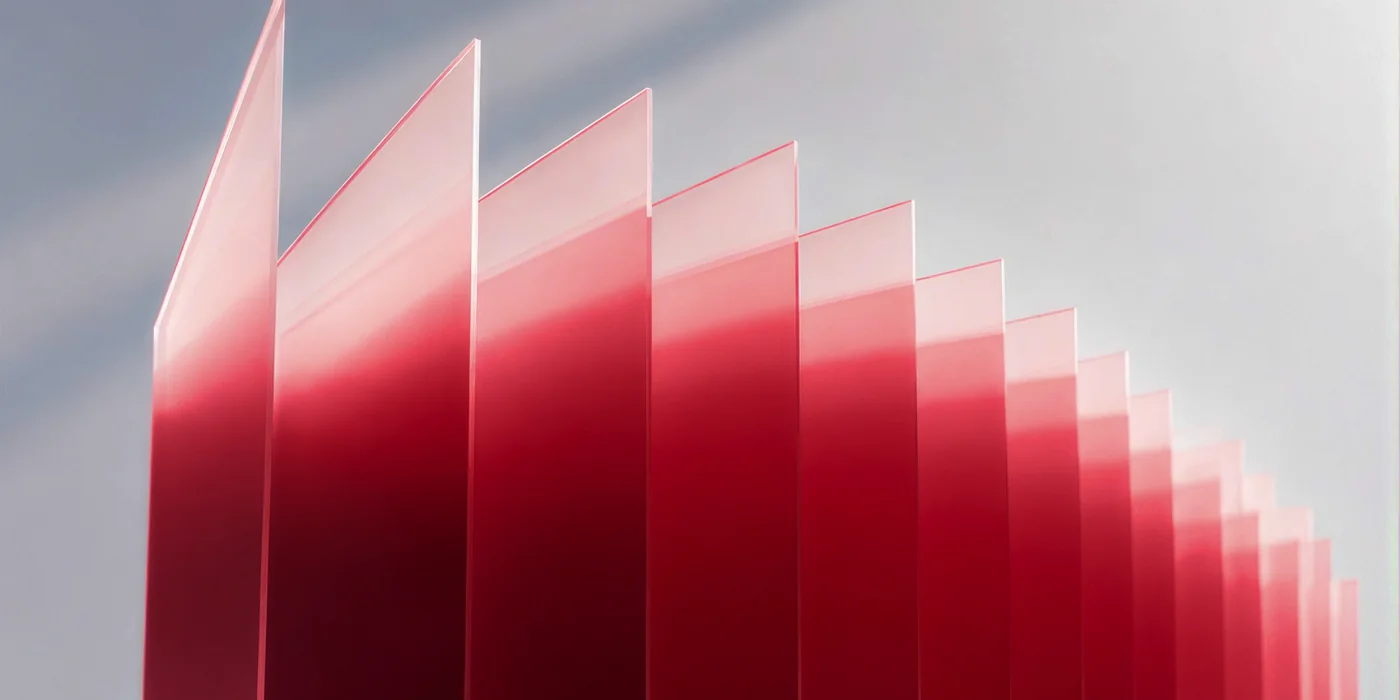 The dashboard hero artwork: red translucent panels rising in a row, darkened toward the bottom by a black scrim
